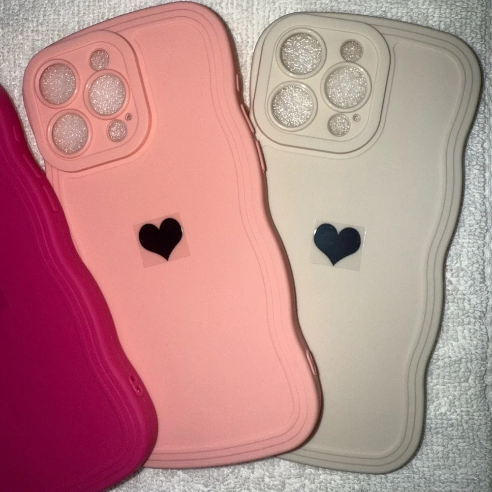 Set of 3 Soft Silicone Cases for iPhone 16 Pro Max Pink Peach and White